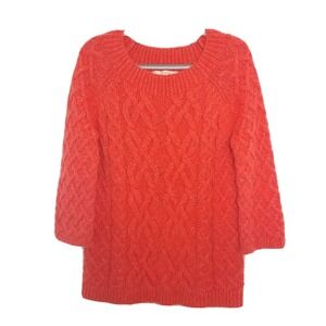 LOFT Ann Taylor Sweater S Orange Cable Knit Tunic Crochet Pullover 3/4‎ Slev